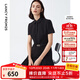 朗姿【尖貨補單】黑白色顯瘦輕禮服襯衫連衣裙女夏新款復古小黑裙裙子 黑色 M 160/80A