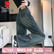 皮爾卡丹質(zhì)感闊腿牛仔褲女2025春秋寬松胖女生梨型身材高腰遮胯顯瘦直筒褲 水泥灰 2XL 【140-160斤】