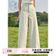 紫涵（ZIHAN）紫涵闊腿拖地長(zhǎng)褲女2025年春季新款牛筋高腰刺繡寬松遮肉休閑褲子 薄紗綠 XS