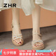 ZHR坡跟涼鞋女夏季仙女風(fēng)水鉆一字帶女鞋厚底輕便涼鞋女 AY202杏色36