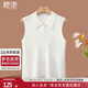 她池無(wú)袖背心2025秋裝新款女裝簡(jiǎn)約單排扣Polo領(lǐng)修身上衣
