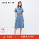MISS SIXTY牛仔連衣裙女純棉短袖襯衫裙復古優(yōu)雅通勤 藍色 XS