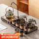 瓷牌茗茶具電陶爐煮茶器自動(dòng)上水抽水一體小型煮茶爐家用耐高溫玻璃煮茶壺 蕭墨木隱6杯8件盤祥合壺木紋默言