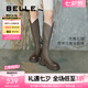 百麗（Belle）七夕禮物金晨明星同款厚底小V靴彈力靴女商場款長靴B9D1DDG4 橄欖綠（微光皮面） 36 (230mm)
