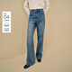 茵曼2025秋冬女裝新款復古高腰分割抓毛直筒牛仔褲顯瘦寬松長(cháng)褲 牛仔藍 29