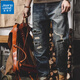 真維斯（Jeanswest）美式重磅復古工裝褲子男秋冬寬松直筒2025新款破洞牛仔褲男大碼褲 藍色 38 適合190-210斤
