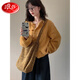 浪莎毛衣開(kāi)衫女超顯白日系復古慵懶黃色秋冬長(cháng)袖圈圈毛針織衫百搭外套 黃色 M