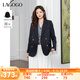 lagogo藏青色雙排扣正肩西裝女拉谷谷2025年秋季新款通勤職場(chǎng)外套 藏青色 S