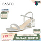 百思圖24夏氣質(zhì)鉆帶舒適粗跟女一字帶銀色涼鞋TT109BL4 銀色 36