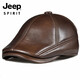JEEP SPIRIT真皮帽子男冬天護耳戶(hù)外貝雷帽中老年人爸爸保暖棉牛皮鴨舌前進(jìn)帽 牛皮黃棕色 M 小碼【55-58c】可調節