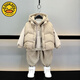 G.duck小黃鴨男童冬季套裝2025新款兒童洋氣加絨加厚冬裝寶寶韓版馬甲三 卡其色冬款三件套(塞棉) 100