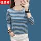 恒源祥純棉長(cháng)袖條紋T恤女新款秋裝大碼寬松洋氣媽媽上衣打底衫圓領(lǐng)內搭 811灰色 優(yōu)選高品質(zhì) L 建議105-120斤