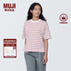 無(wú)印良品（MUJI）女式 條紋 圓領(lǐng)短袖T恤 上衣打底衫女款內搭女裝女士 粉紅色條紋 L (165/88A)