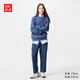 優(yōu)衣庫女裝棉質(zhì)牛仔松緊九分褲/水洗長(cháng)褲休閑時(shí)尚百搭寬松473801 67 海藍色 S /155/62A