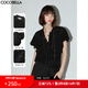 COCOBELLA靜奢風(fēng)提花織金波點(diǎn)人絲襯衫女飄帶領(lǐng)襯衣SR3027-2 黑金波點(diǎn) M