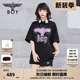 BOY LONDON【暗夜星辰】 秋季情侶款短袖燙鉆粉色老鷹T恤 N01003 黑色 XS
