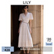 LILY2025夏新款女裝法式重工蕾絲繡花V領(lǐng)收腰優(yōu)雅全棉白色連衣裙 601白色 XL