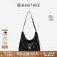 BAGTREE包包樹(shù)圖南植鞣牛皮腋下hobo女包2025年新款單肩斜挎包通勤餃子包 檀黑色-中號 高級小眾