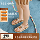 天美意一字帶涼鞋夾趾人字拖平底涼拖時(shí)尚女鞋2025新款KI015BL5 香檳色 38