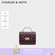 CHARLES&KEITH25秋季新品菱格鏈條手提斜挎包小方包包女包七夕禮物CK2-50701608 Wineberry Red紫紅色 S