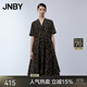 江南布衣（JNBY）春夏連衣裙音符線(xiàn)條印花高腰大裙擺設計感寬松中長(cháng)款女5N4G13370 077/雜灰咖 M