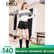 百圖betu女裝秋冬新款毛衣甜美減齡條紋系帶寬松毛衫女2310T36 淺杏色 M