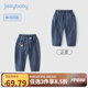 JELLYBABY男童秋季水洗牛仔褲2025小童設(shè)計感休閑長褲寶寶秋裝童裝兒童褲子 牛仔藍 110 CM