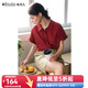 Olrain歐芮兒2025夏季新款紅色復古法式短袖襯衫寬松設計感女上衣 紅色 M