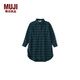 無(wú)印良品 MUJI 大童 法蘭絨 襯衫連衣裙 兒童童裝  CBK06A2A 深綠色格紋 110