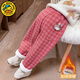 G.DUCKKIDS小黃鴨女童加絨褲子秋冬兒童長(cháng)褲加厚保暖寶寶衛褲女孩毛呢格子褲 粉色 100 建議90-100cm2-3歲