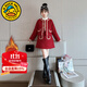G.DUCKKIDS童裝女童套裝秋冬季兒童拜年服大童冬裝夾棉小香風(fēng)套裝裙新年衣服 紅色 110 尺碼4~5歲【100-110cm】