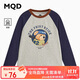 MQD童裝男大童秋季學(xué)院風(fēng)插肩袖小熊休閑圓領(lǐng)T恤 藏青 120