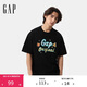 GAP男女裝2025夏季新款棉質(zhì)小熊印花logo短袖T恤親子裝上衣729181