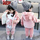 史努比（SNOOPY）男1-2-3-4歲加厚冬裝女寶寶一歲半秋冬季套裝嬰兒保暖衣服潮小孩 YG加絨厚貓3件套粉紅 90 建議1到2周歲