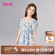 笛莎（DEESHA）童裝兒童女童公主裙2025夏季新款中大童方領(lǐng)泡泡袖棉布連衣裙 蘭印花 165