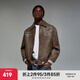 CHINISM  CH赤塵復古翻領(lǐng)PU皮巖紋夾克男裝潮流美式高街情侶棒球服外套 棕色 S （推薦 100斤以下）
