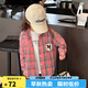圖圖小象女童襯衫2025秋季新款寶寶復(fù)古格子襯衣兒童磨毛外套 粉色 130