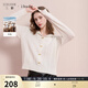 三彩2025冬季新款連帽針織衫套頭毛衫落肩袖休閑女 米白色 L 165/88A