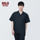 無印良品（MUJI）男式 易干彈力泡泡紗開領(lǐng)短袖衫 男士短袖襯衫襯衣 AC1WBA4S 深藏青色 L(175/100A)
