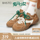 百思圖25春商場(chǎng)同款時(shí)髦戶(hù)外德訓鞋厚底女休閑鞋A2070AM5 棕色/米色 37