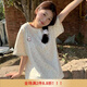 歌溫妮短袖女寬松韓版港風(fēng)學(xué)生純棉t恤甜美碎花貓咪刺繡夏季顯瘦休閑上 淺杏色 S :建議100斤以下