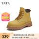 他她（TATA）英倫大黃靴女靴復(fù)古工裝馬丁靴加絨短靴新款CDP02DD4 黃棕（6孔） 37