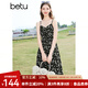 百圖betu女裝春夏新款印花連衣裙顯瘦可調節吊帶連衣裙女2403T99 黑色 M