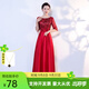 大合唱演出服女新款長(cháng)裙主持宴會(huì )中老年合唱團指揮亮片顯瘦晚禮服 紅色【中老年合唱服】 L