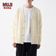 無印良品 MUJI 男式 美利奴羊毛 纜繩花紋 V領(lǐng)開衫 長袖針織衫 AA0PKA3A 原色 XL (180/104A)