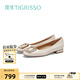 蹀愫（tigrisso）【有錢(qián)鉆】新款方頭芭蕾風(fēng)七夕禮物平底鞋舒適夏季小皮鞋女單鞋 暗奶白皺牛皮革 37 235mm