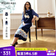 Olrain歐芮兒趣味貓咪提花套裝女秋裝2025新款氣質(zhì)毛織上衣半身裙兩件套 藍色 XL