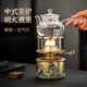 京也純黃銅空氣燈煤油燈煮茶爐家用燒水爐茶燈潮汕火油燈功夫茶具套裝 千里江山空氣燈+側把壺