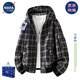 NASALIKE官方千鳥(niǎo)格子外套男春秋季美式痞帥Cleanfit風(fēng)大碼連帽工裝夾克男 黑灰格 XL (168-175cm 130-150斤)