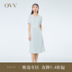 OVV2023春夏新款女裝單面緞三醋酸經(jīng)典圓領(lǐng)清爽百褶短袖連衣裙 藍灰（凈色）06 M